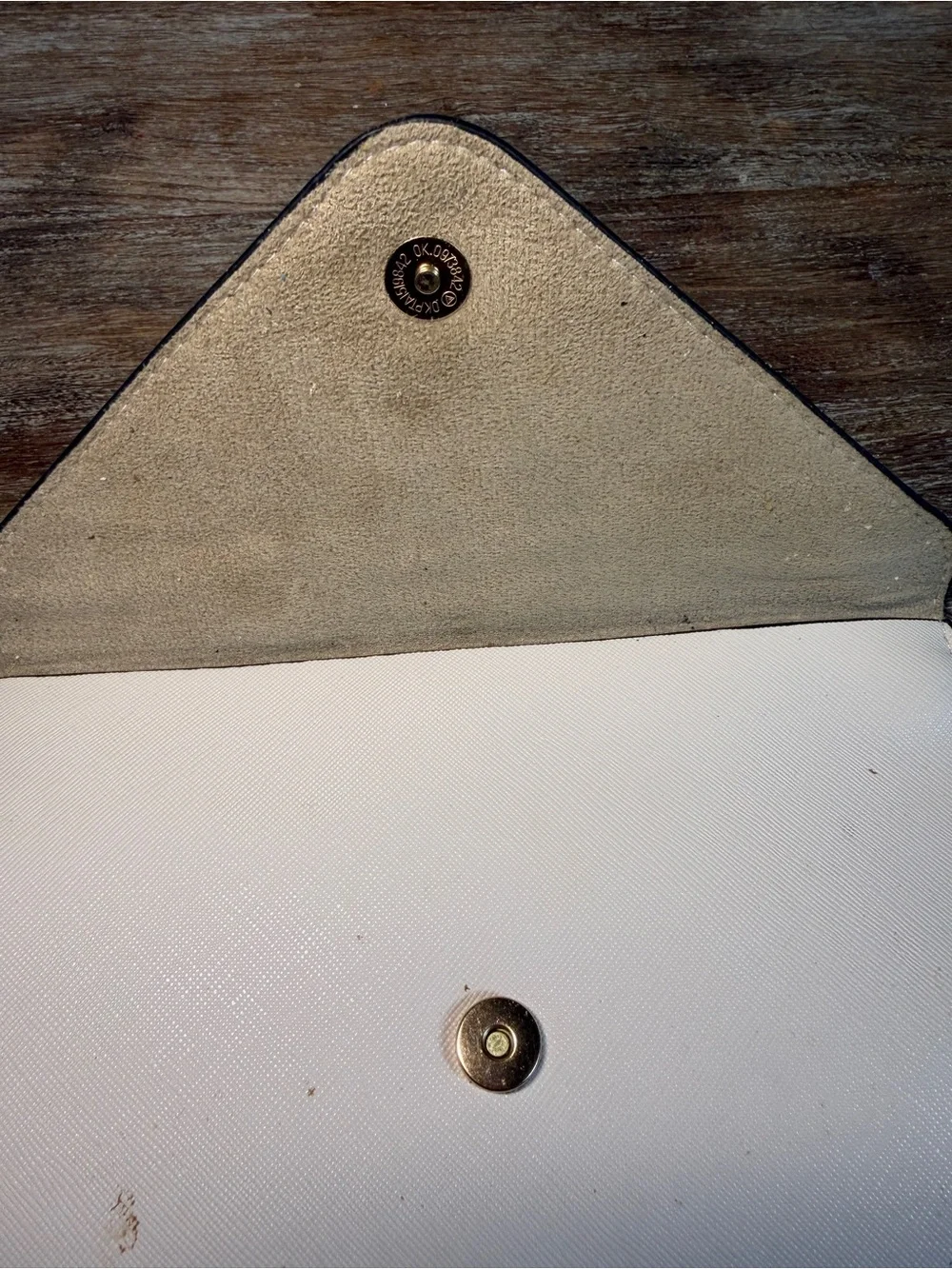Cream Faux Leather Envelope Wristlet Clutch Wallet Snap Closure